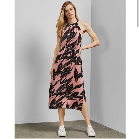 Ted Baker London LEAHLA Sour Cherry Halter Neck Dress Size Small - Picture 2 of 13